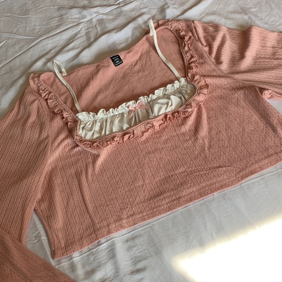 SHEIN Tops - 💗Cropped babydoll Peach and Cream Ruffle Blouse girly romantic